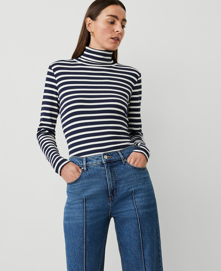 Weekend Collection Striped Turtleneck Top