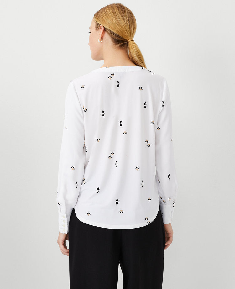 Petite Floral Mixed Media Pleat Front Top