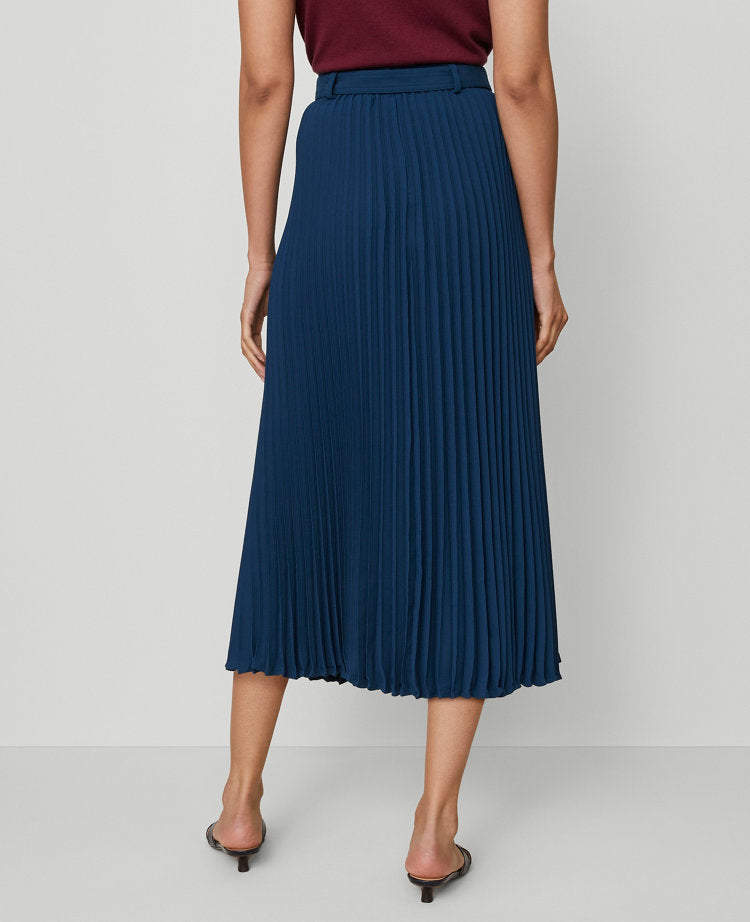 Belted Pleated Midi Skirt