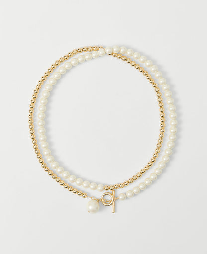 Double Wrap Metal and Pearl Necklace