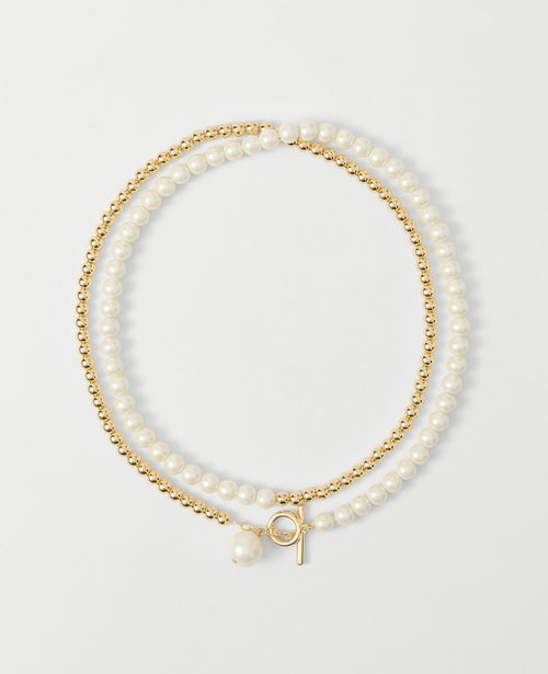 Double Wrap Metal and Pearl Necklace