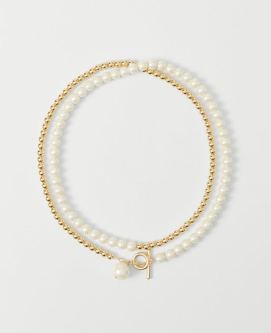 Double Wrap Metal and Pearl Necklace