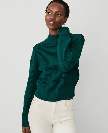 Ribbed Mock Neck Wedge Sweater