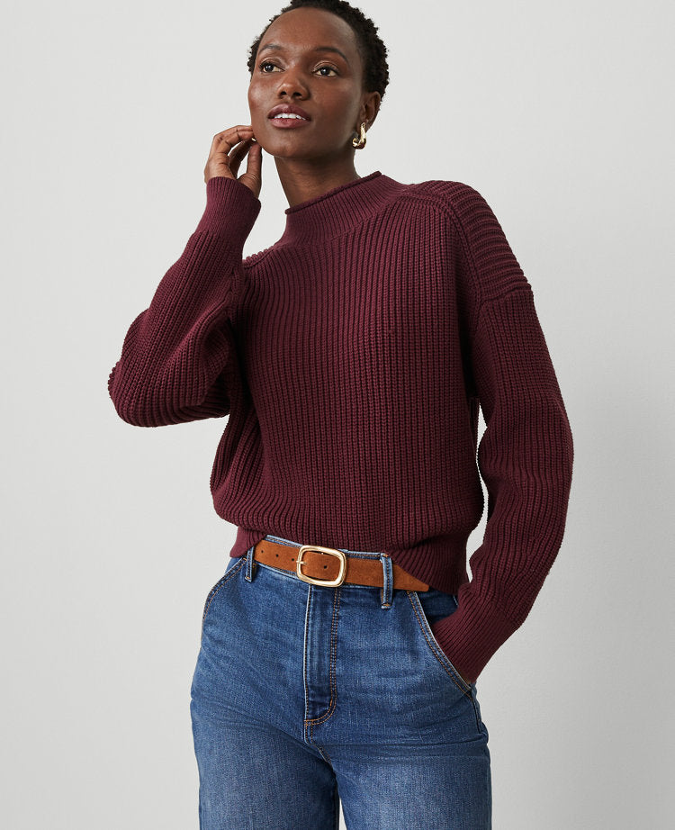 Ribbed Mock Neck Wedge Sweater
