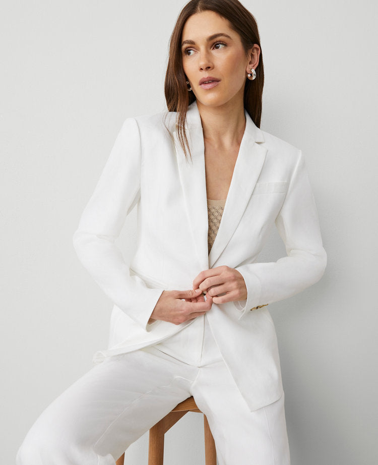 The One-Button Blazer in Herringbone Linen Blend