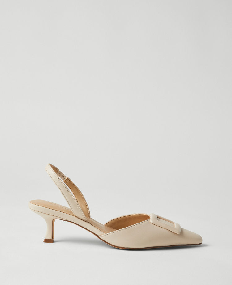 Buckle Pointy Toe Leather Slingback Pumps