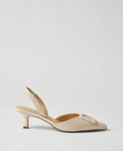 Buckle Pointy Toe Leather Slingback Pumps