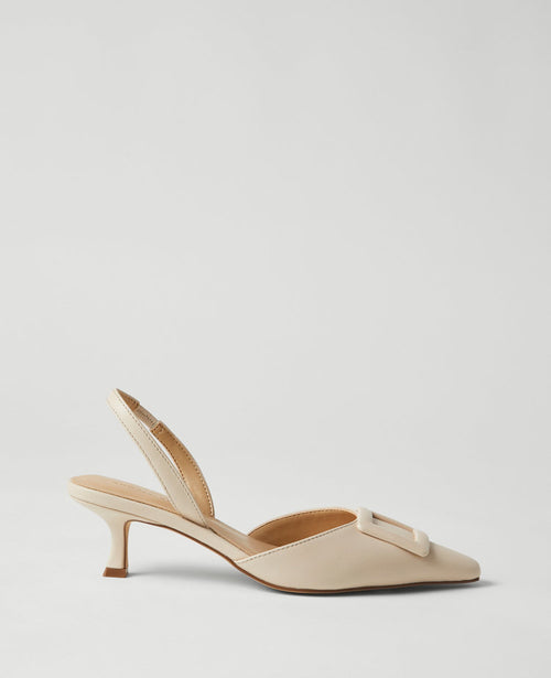 Buckle Pointy Toe Leather Slingback Pumps