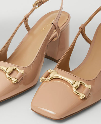 Patent Square Toe Slingback Pumps