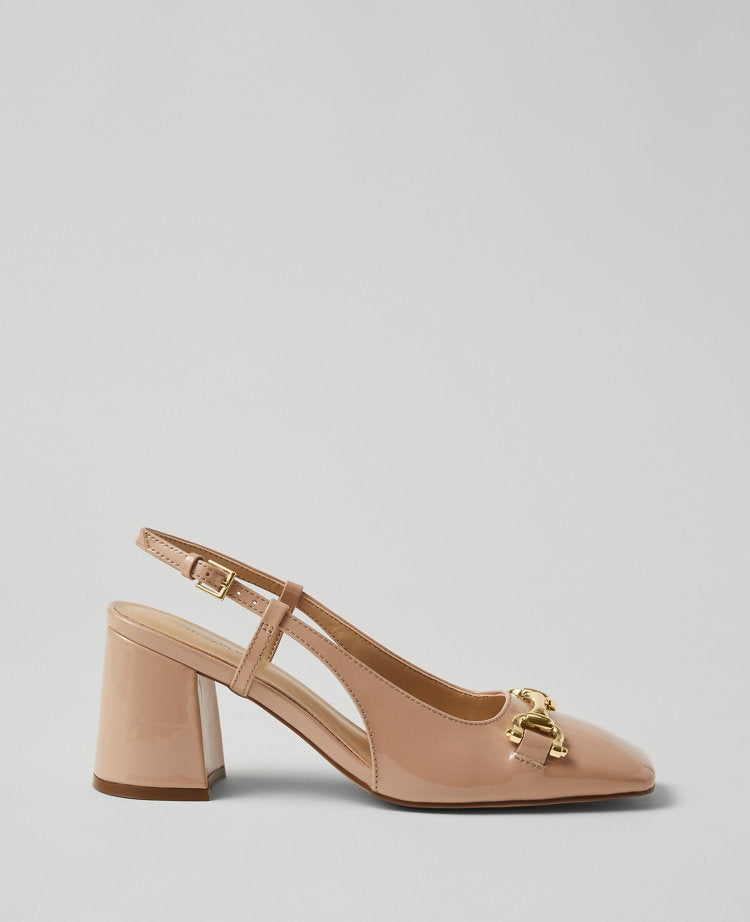 Patent Square Toe Slingback Pumps