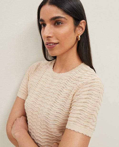 Wavy Stitch Scalloped Sweater Tee