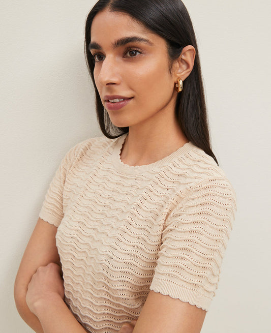 Wavy Stitch Scalloped Sweater Tee