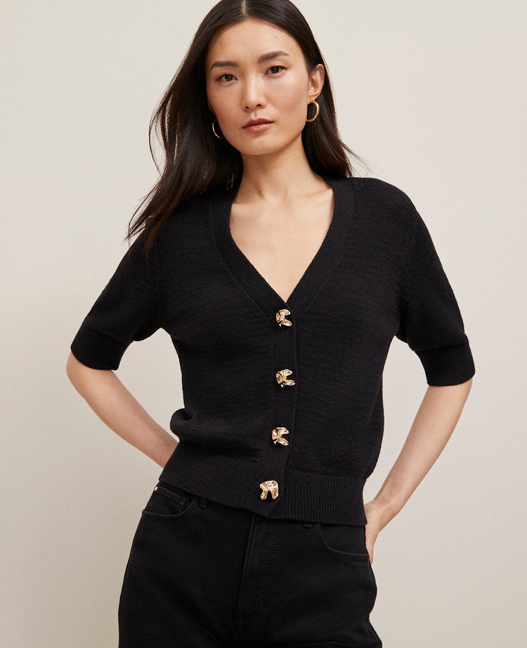 Novelty Button V-Neck Cardigan