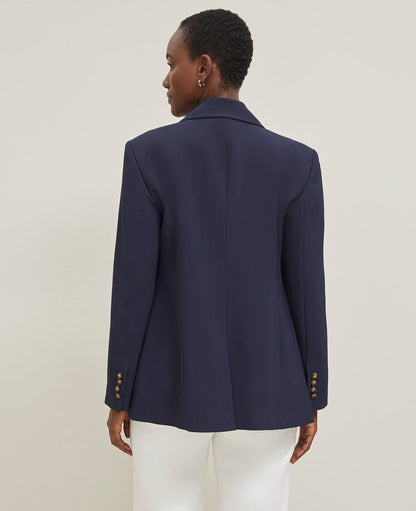 Fluid Crepe Fitted Long Blazer