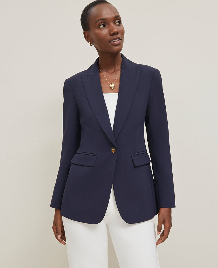 Fluid Crepe Fitted Long Blazer