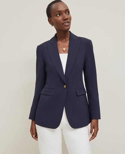 Fluid Crepe Fitted Long Blazer
