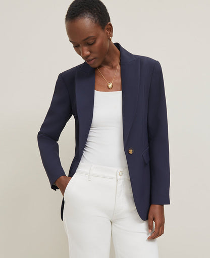 Fluid Crepe Fitted Long Blazer