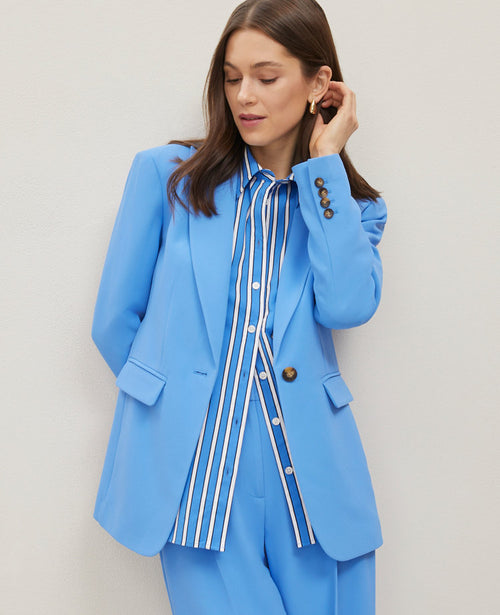 Fluid Crepe Fitted Long Blazer