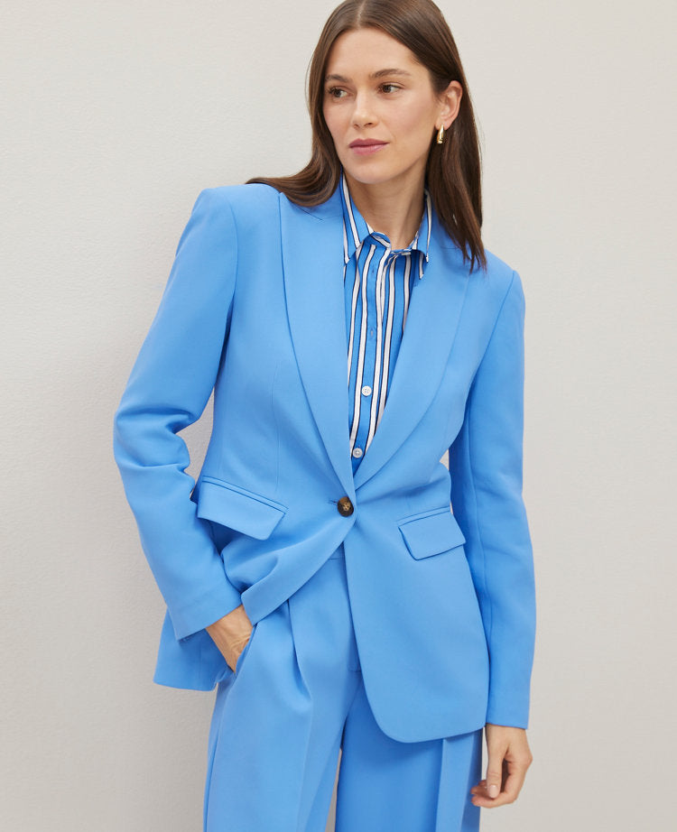 Fluid Crepe Fitted Long Blazer