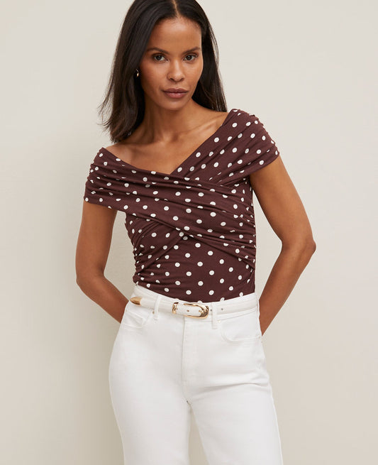 Dotted Crisscross Off-The-Shoulder Top