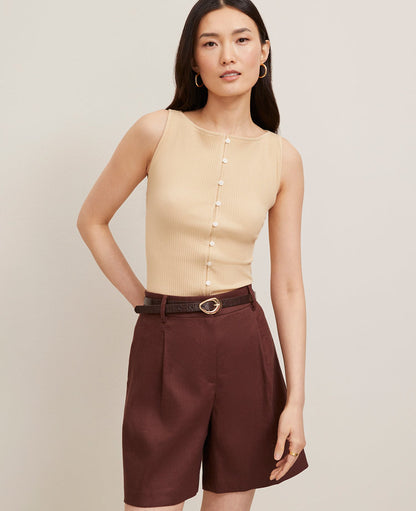 Ribbed Sleeveless Button Top