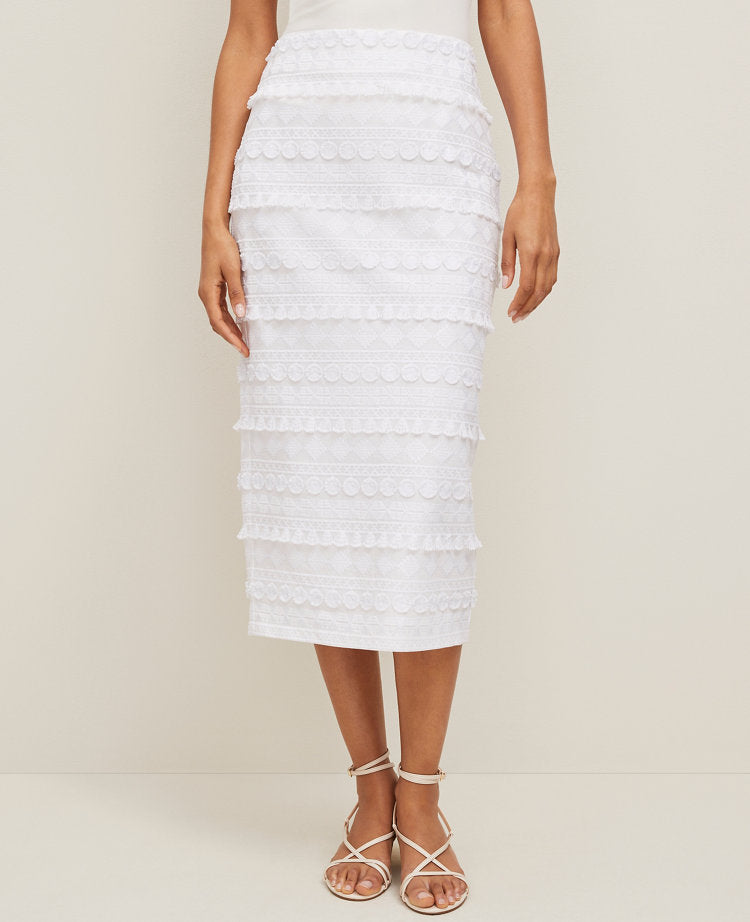 Embroidered Column Midi Skirt