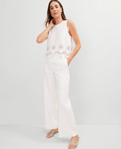 Studio Collection Embroidered Linen Blend Tank Top
