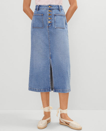 Weekend Collection Patch Pocket Denim Midi Skirt