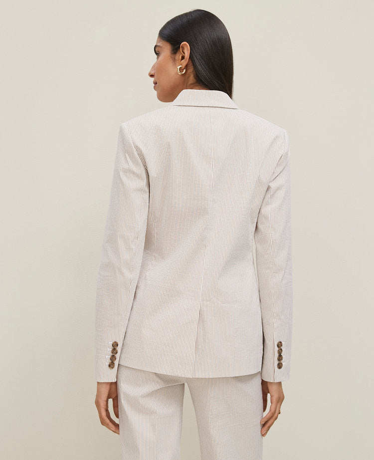 The Long Notched Two Button Blazer in Seersucker