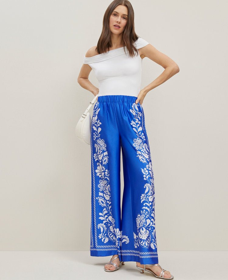 The Easy Palazzo Pant in Paisley Satin