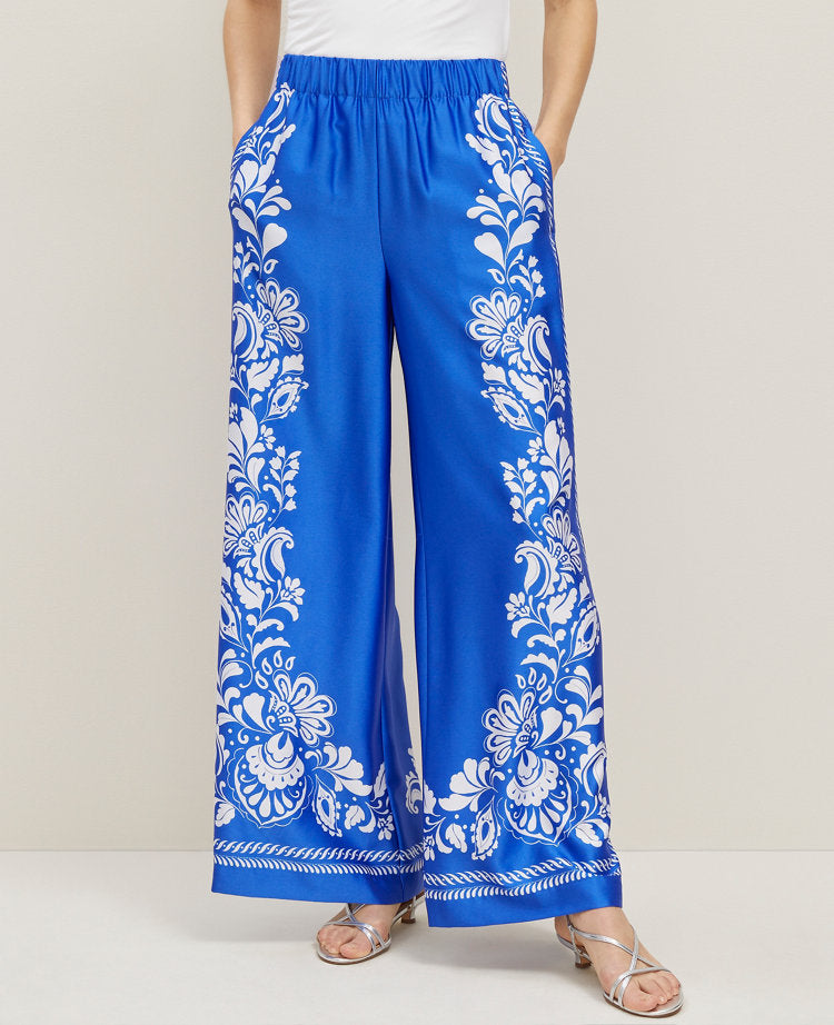 The Easy Palazzo Pant in Paisley Satin