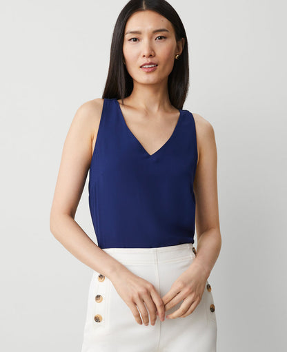 Petite Mixed Media V-Neck Shell