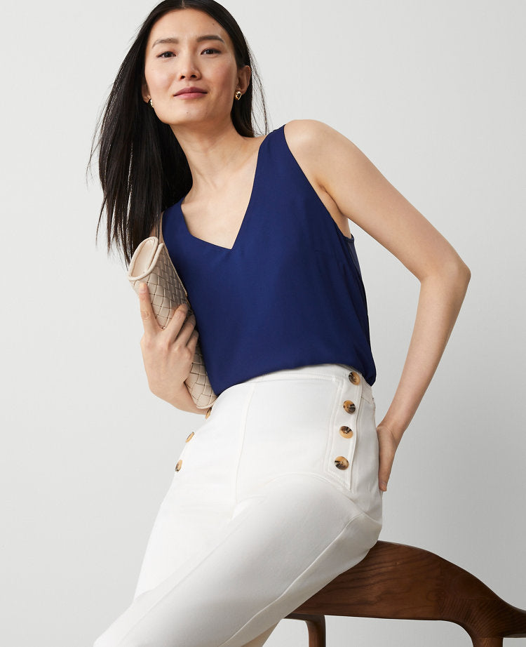 Petite Mixed Media V-Neck Shell