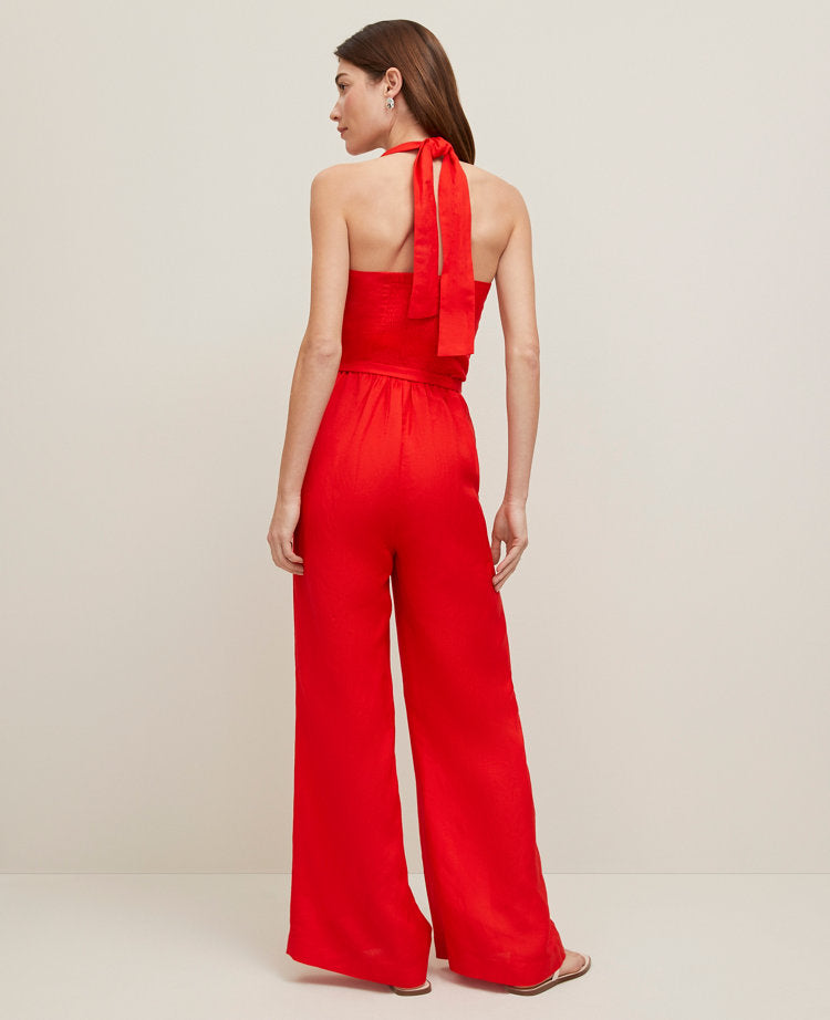 Linen Blend Halter Jumpsuit