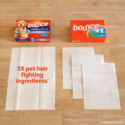 Bounce Pet Hair and Lint Guard Mega Fabric Softener Dryer Sheets with 3X Pet Hair Fighters, Fresh Scent, 180 Count, Bounce Dryer Sheets, Pet Hair Remover for Laundry