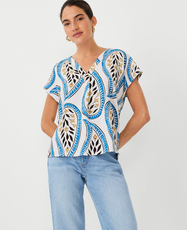 Petite Floral Mixed Media Pleat Front Top