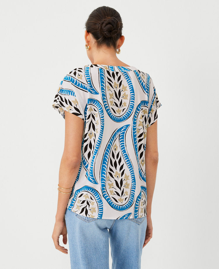 Petite Floral Mixed Media Pleat Front Top