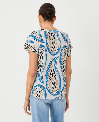 Petite Floral Mixed Media Pleat Front Top