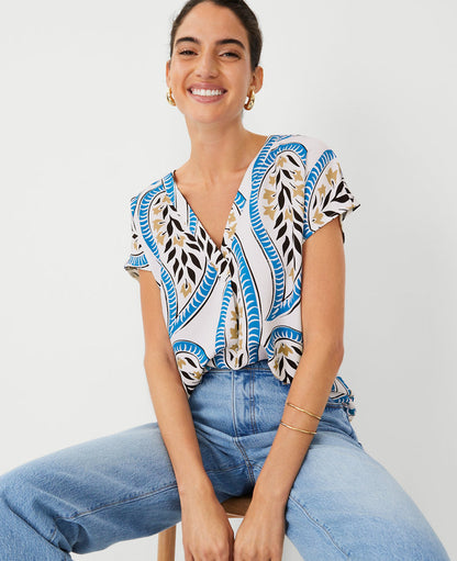 Petite Floral Mixed Media Pleat Front Top