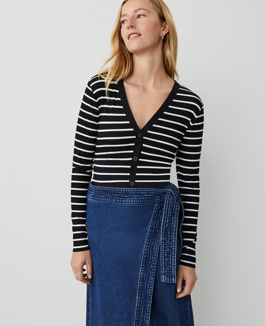 Weekend Collection Striped V-Neck Cardigan