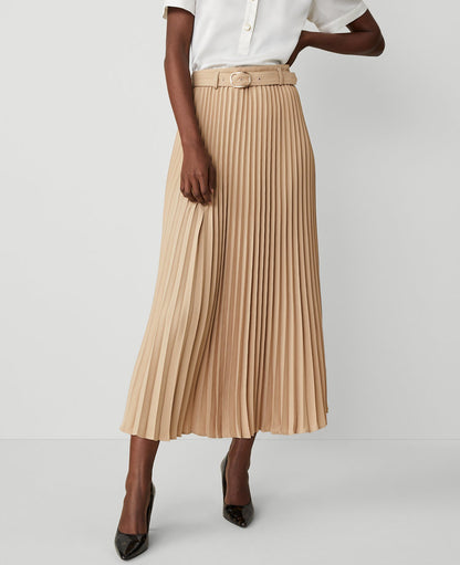 Petite Belted Pleated Midi Skirt