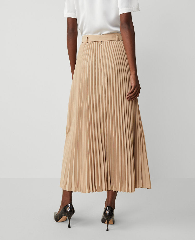 Petite Belted Pleated Midi Skirt