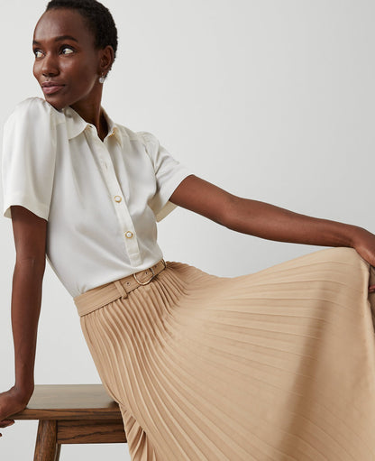Petite Belted Pleated Midi Skirt