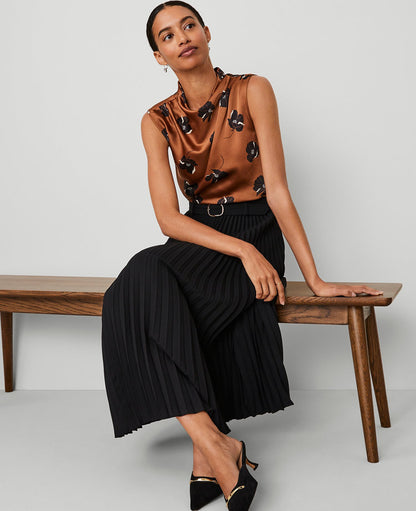 Petite Belted Pleated Midi Skirt
