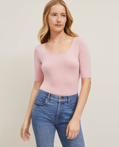 Scoop Neck Elbow Sleeve Tee