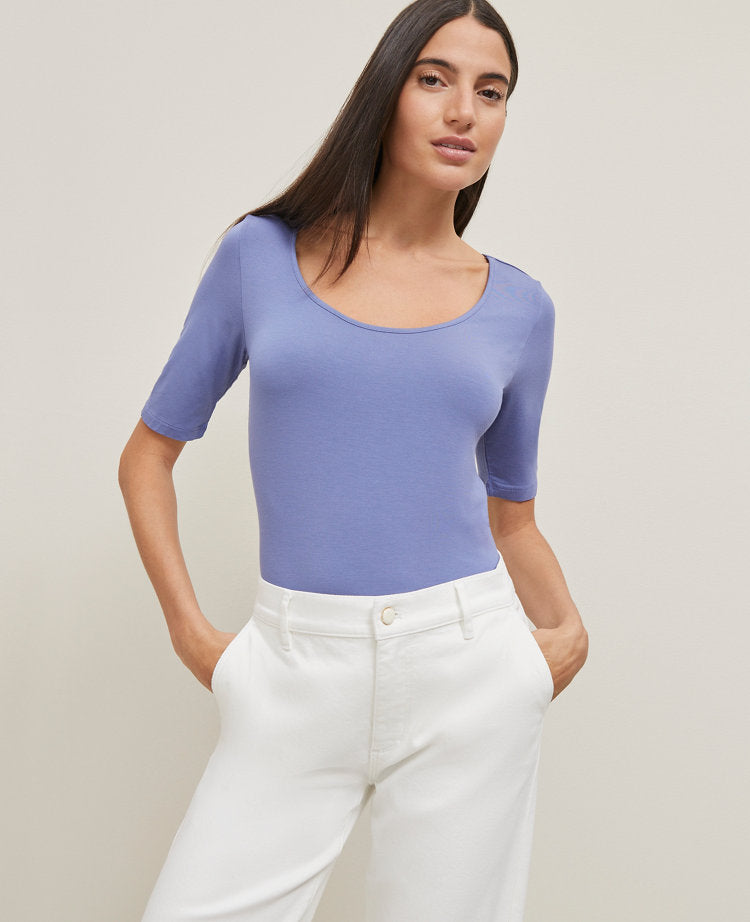 Scoop Neck Elbow Sleeve Tee