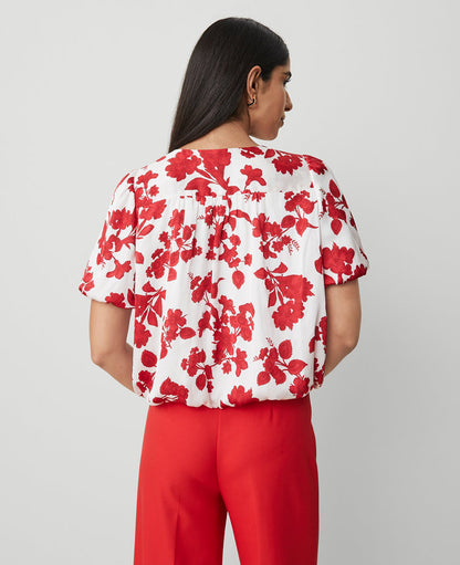 Tropical Bubble Hem Wrap Blouse