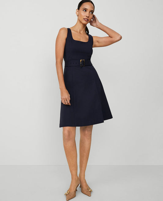 The Belted Flare Dress in Stretch Cotton