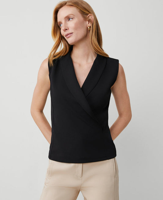 Crepe Shawl Collar Vest Top