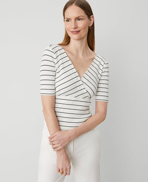 Striped Crossover Neck Top